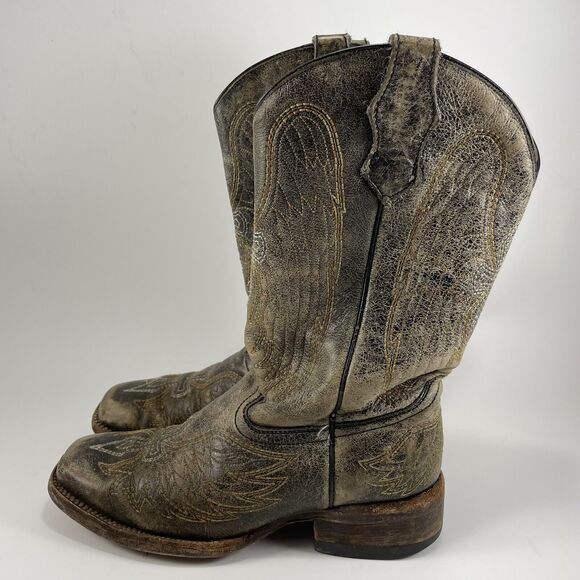 Corral Teens Wing & Cross Brown Distressed Square Toe Boots Big Girls Youth 4 - Picture 4 of 13